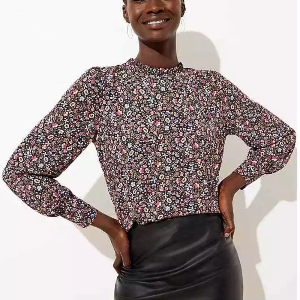 Loft long sleeve floral tie back top